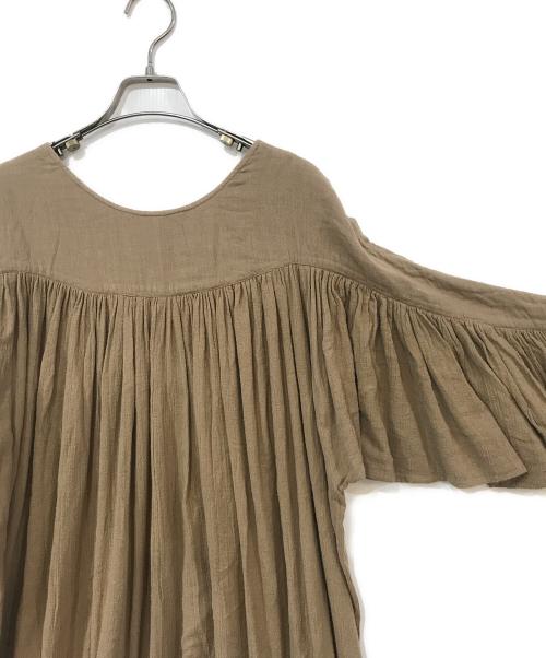 sara mallika（サラマリカ）sara mallika (サラマリカ) Cotton Crape Gather Big Sleeve Dress ベージュ サイズ:記載なしの古着・服飾アイテム