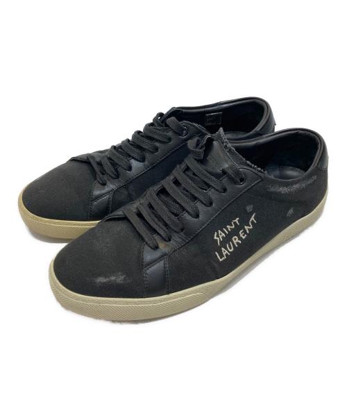 Saint Laurent Paris（サンローランパリ）Saint Laurent Paris (サンローランパリ) ローカット ロゴ刺繍 キャンバス×レザースニーカー ブラック サイズ:41の古着・服飾アイテム