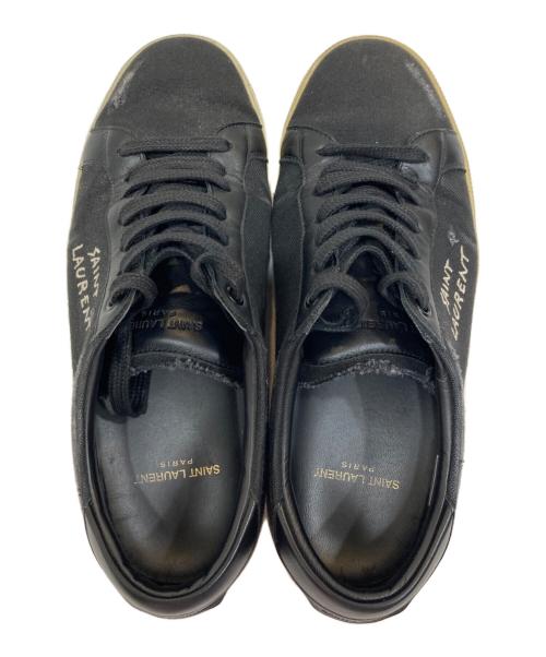 Saint Laurent Paris（サンローランパリ）Saint Laurent Paris (サンローランパリ) ローカット ロゴ刺繍 キャンバス×レザースニーカー ブラック サイズ:41の古着・服飾アイテム