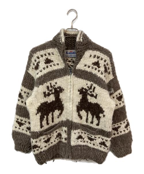 KANATA（カナタ）KANATA (カナタ) トナカイ柄カウチンニットカーディガン ベージュ サイズ:不明の古着・服飾アイテム