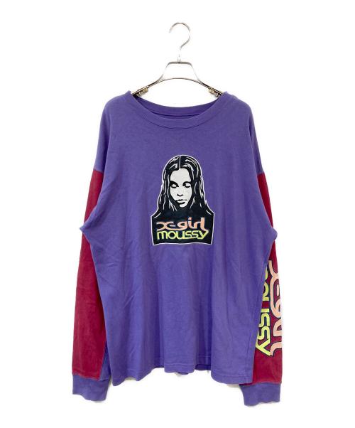 X-GIRL（エックスガール）X-GIRL (エックスガール) moussy (マウジー) XG FACE LS Tシャツ パープル サイズ:SIZE Freeの古着・服飾アイテム