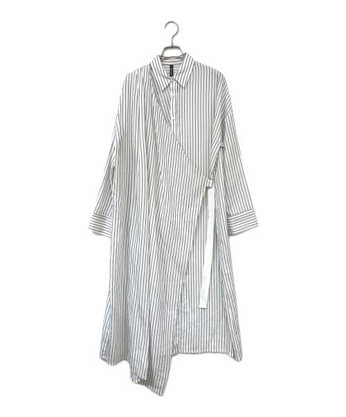 AULA AILA（アウラアイラ）AULA AILA (アウラアイラ) デザインストライプシャツワンピース ホワイト×ブラックの古着・服飾アイテム