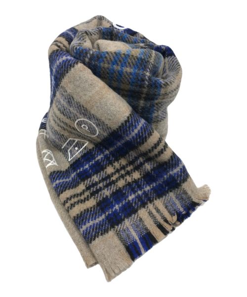 Acne studios（アクネ ストゥディオス）ACNE STUDIOS (アクネ ストゥディオス) チェックプリント大判ストール ブラウン×ブルーの古着・服飾アイテム