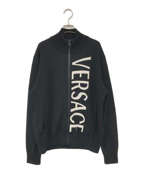 VERSACE（ヴェルサーチェ）VERSACE (ヴェルサーチ) ウール バックメデューサ ロゴ ジップアップ ニット ジャケット ブラック サイズ:50の古着・服飾アイテム