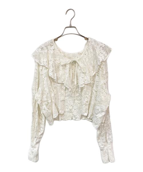 POPPY（ポピー）POPPY (ポピー) Lace Raffle Cardigan/レースラッフルカーディガン ホワイト サイズ:FREEの古着・服飾アイテム