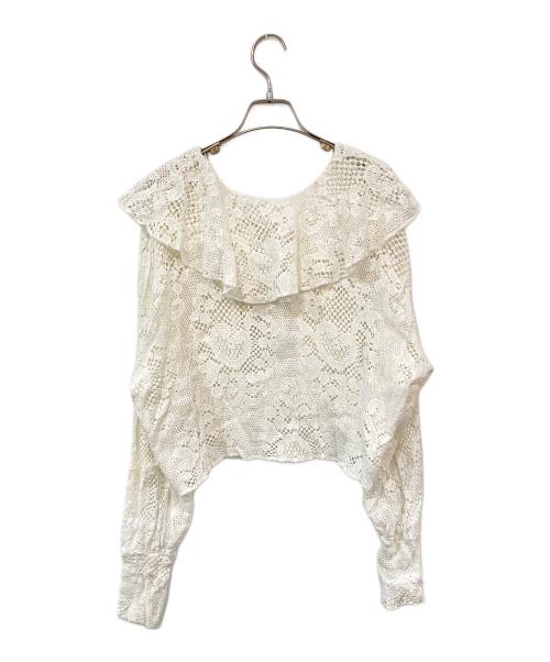POPPY（ポピー）POPPY (ポピー) Lace Raffle Cardigan/レースラッフルカーディガン ホワイト サイズ:FREEの古着・服飾アイテム