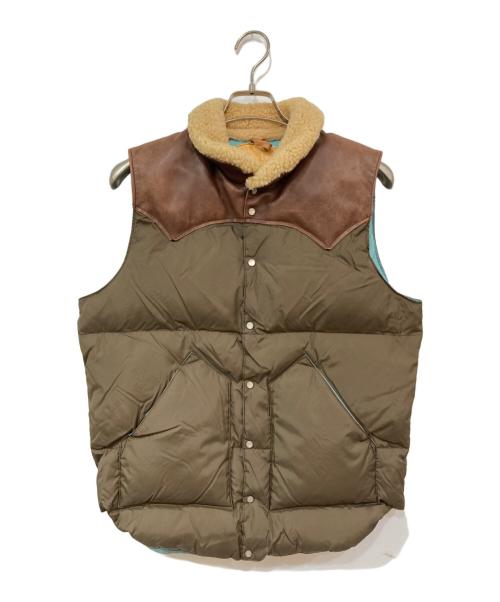 Rocky Mountain FeatherBed（ロッキーマウンテンフェザーベッド）Rocky Mountain FeatherBed (ロッキーマウンテンフェザーベッド) レザー切替ダウンベスト ブラウン×スカイブルー サイズ:不明の古着・服飾アイテム