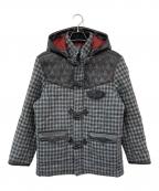 FLAT HEAD×R.J.B×Harris Tweedフラット ヘッド×アールジェイビー×ハリスツイード）の古着「レザー切替ダッフルコート」｜ブラック