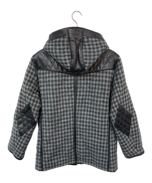 FLAT HEAD（フラット ヘッド）FLAT HEAD (フラット ヘッド) R.J.B (アールジェイビー) Harris Tweed (ハリスツイード) レザー切替ダッフルコート ブラック サイズ:40の古着・服飾アイテム