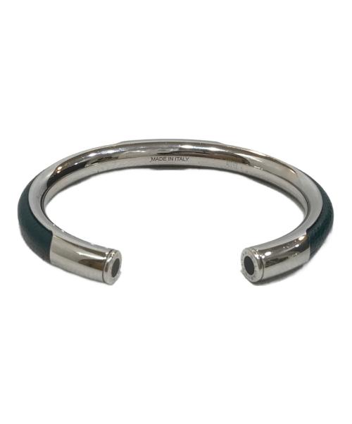 BVLGARI（ブルガリ）BVLGARI (ブルガリ) レザー切替バングル シルバー×グリーンの古着・服飾アイテム