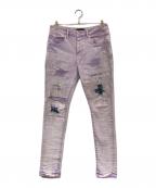 PURPLE BRANDパープルブランド）の古着「リペアカラーデニムパンツ」｜パープル