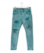 PURPLE BRANDパープルブランド）の古着「リペアカラーデニムパンツ」｜エメラルドグリーン