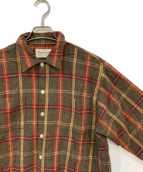 PURITAN（ピューリタン）PURITAN (ピューリタン) ヴィンテージネルシャツ ブラウン サイズ:Lの古着・服飾アイテム