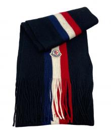 MONCLER（モンクレール）の古着「トリコロール フリンジ マフラー」｜ブラック