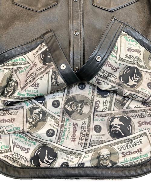 Schott（ショット）Schott (ショット) LAMB LEATHER WESTERN SHIRT ブラック サイズ:Mの古着・服飾アイテム