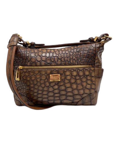 LEATHER JEWELS（レザージュエルズ）LEATHER JEWELS (レザージュエルズ) クロコダイル型押しショルダーバッグ ブラウンの古着・服飾アイテム