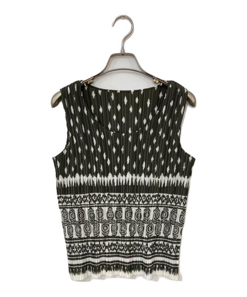 ISSEY MIYAKE（イッセイミヤケ）ISSEY MIYAKE (イッセイミヤケ) 総柄ノースリーブブラウス ホワイト サイズ:2の古着・服飾アイテム