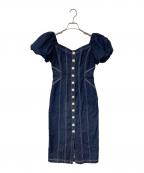HER LIP TOハーリップトゥ）の古着「Puff Sleeve Midi Dress/パフスリーブミディドレス」｜ネイビー