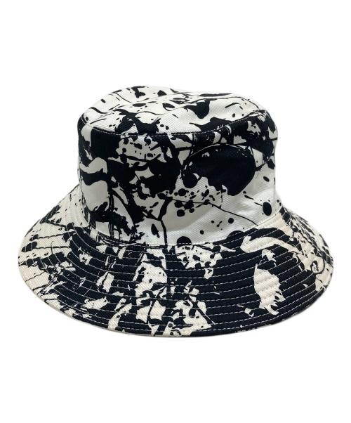 HERMES（エルメス）HERMES (エルメス) ペンキ柄バケットハット ホワイト×ブラックの古着・服飾アイテム