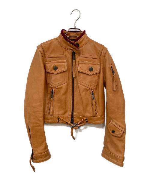 DSQUARED2（ディースクエアード）DSQUARED2 (ディースクエアード) レザーバイカージャケット ブラウン サイズ:40の古着・服飾アイテム