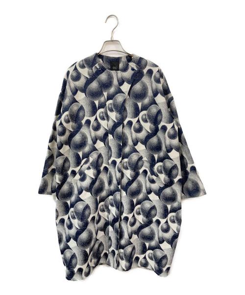 HIROKO HAYASHI（ヒロコ ハヤシ）HIROKO HAYASHI (ヒロコ ハヤシ) 総柄ノーカラーコート ネイビー×ホワイト サイズ:-の古着・服飾アイテム
