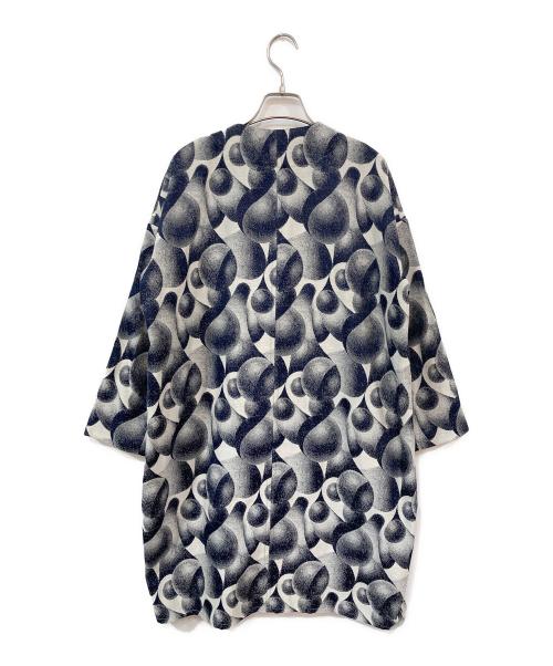 HIROKO HAYASHI（ヒロコ ハヤシ）HIROKO HAYASHI (ヒロコ ハヤシ) 総柄ノーカラーコート ネイビー×ホワイト サイズ:-の古着・服飾アイテム