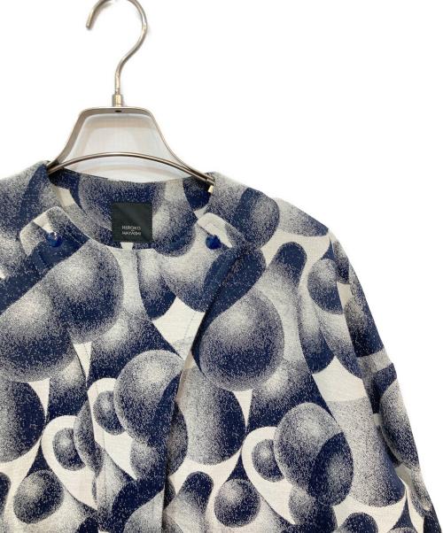 HIROKO HAYASHI（ヒロコ ハヤシ）HIROKO HAYASHI (ヒロコ ハヤシ) 総柄ノーカラーコート ネイビー×ホワイト サイズ:-の古着・服飾アイテム
