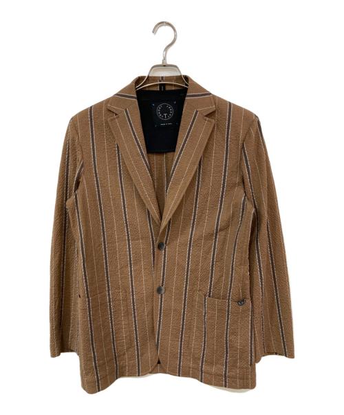 T-JACKET By TONELLO（ティージャケット バイ トネッロ）T-JACKET By TONELLO (ティージャケット バイ トネッロ) ストライプ2bジャケット ブラウン サイズ:SIZE Sの古着・服飾アイテム