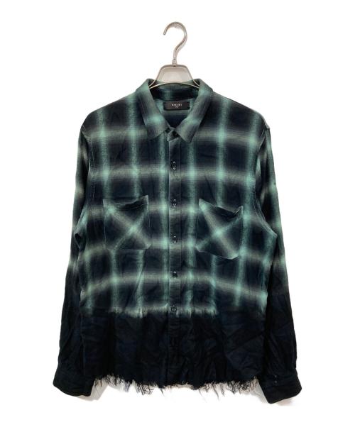AMIRI（アミリ）AMIRI (アミリ) カットオフグラデーション オンブレフランネルシャツ グリーン×ブラック サイズ:SIZE Lの古着・服飾アイテム
