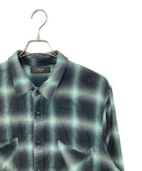 AMIRI（アミリ）AMIRI (アミリ) カットオフグラデーション オンブレフランネルシャツ グリーン×ブラック サイズ:SIZE Lの古着・服飾アイテム