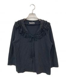 INGEBORG（インゲボルグ）の古着「ピケボーダージャージフリルカーディガン」｜ブラック