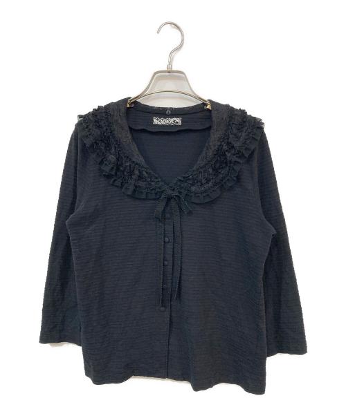 INGEBORG（インゲボルグ）INGEBORG (インゲボルグ) ピケボーダージャージフリルカーディガン ブラック サイズ:SIZE 3の古着・服飾アイテム