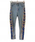 Sandroサンドロ）の古着「フレイム刺繍デニムパンツ」｜インディゴ