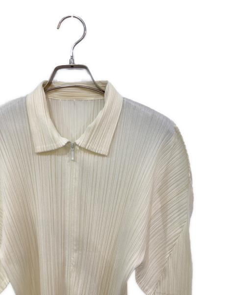 PLEATS PLEASE（プリーツプリーズ）PLEATS PLEASE (プリーツプリーズ) プリーツジップカーディガン ホワイト サイズ:SIZE 3の古着・服飾アイテム