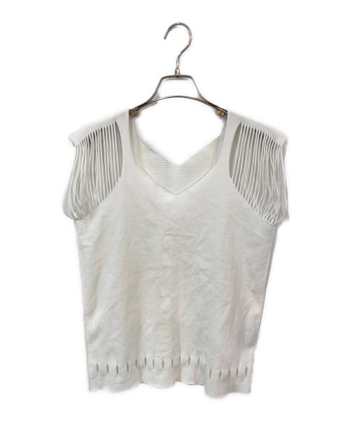 ISSEY MIYAKE（イッセイミヤケ）ISSEY MIYAKE (イッセイミヤケ) フリンジショルダーカットソー ホワイト サイズ:SIZE 2の古着・服飾アイテム
