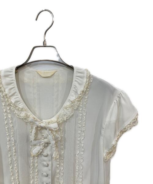 INGEBORG（インゲボルグ）INGEBORG (インゲボルグ) レースリボンフリルブラウス ホワイト サイズ:記載なしの古着・服飾アイテム