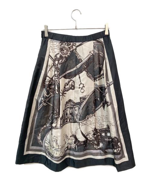 INGEBORG（インゲボルグ）INGEBORG (インゲボルグ) スカーフ柄スカート ブラック サイズ:SIZE 3の古着・服飾アイテム