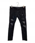 n(n) by NUMBER (N)INEエヌエヌバイナンバーナイン）の古着「ダメージ加工デニムパンツ」｜ブラック