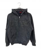 SUPREMEシュプリーム）の古着「Leather Applique Zip Up Hooded Sweatshirt/レザーアップリケジップアップフーデッドセーターシャツ」｜ブラック