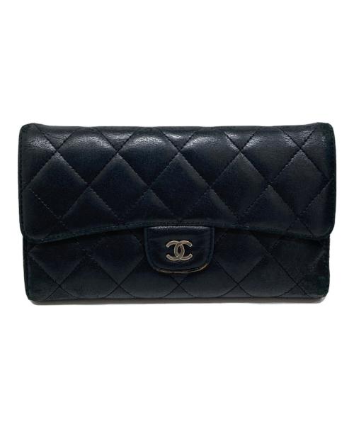 CHANEL（シャネル）CHANEL (シャネル) マトラッセ ラムスキン 3つ折り財布 ブラックの古着・服飾アイテム