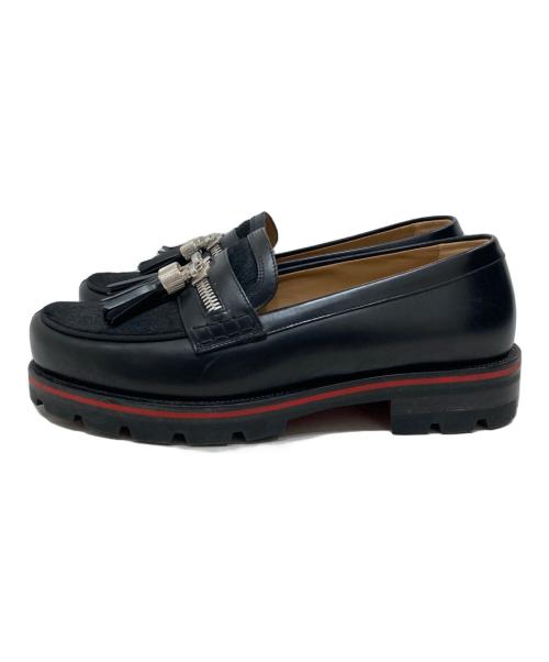 Christian Louboutin（クリスチャン・ルブタン）Christian Louboutin (クリスチャン・ルブタン) ハラコジップローファー ブラック サイズ:SIZE 41の古着・服飾アイテム