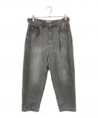 90909090）の古着「King Logo Wide Tuck Denim Pants/キングロゴワイドタックデニムパンツ」｜グレー