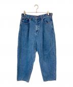 90909090）の古着「King Logo Wide Tuck Denim Pants/キングロゴワイドタックデニムパンツ」｜インディゴ