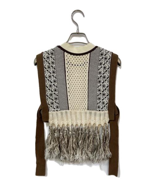 PUBLIC TOKYO（パブリックトウキョウ）PUBLIC TOKYO (パブリックトウキョウ) ジャガードフリンジニットベスト ブラウン サイズ:FREEの古着・服飾アイテム