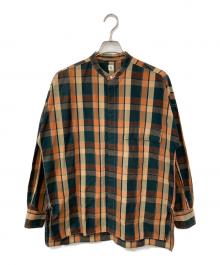 KAPTAIN SUNSHINE（キャプテンサンシャイン）の古着「Fly Front Band Collar Shirts/フライフロントバンドカラーシャツ」｜ブラウン