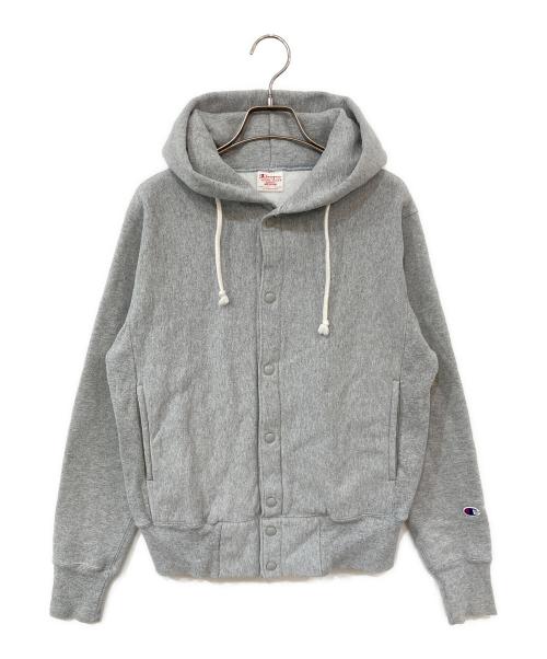 Champion REVERSE WEAVE（チャンピオン リバース ウィーブ）Champion REVERSE WEAVE (チャンピオン リバース ウィーブ) 復刻 スナップパッチパーカー グレー サイズ:Mの古着・服飾アイテム