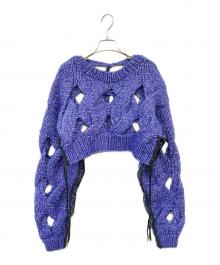 MAISON SPECIAL（メゾンスペシャル）の古着「Cable Slit Hand Short Knit/ケーブルスリットハンドショートニット」｜ネイビー