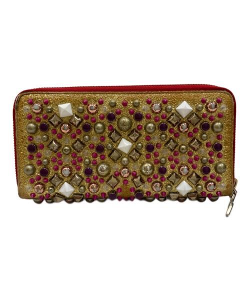 Christian Louboutin（クリスチャン・ルブタン）Christian Louboutin (クリスチャン・ルブタン) バネトーネマルチスタッズラウンドジップウォレット ゴールドの古着・服飾アイテム