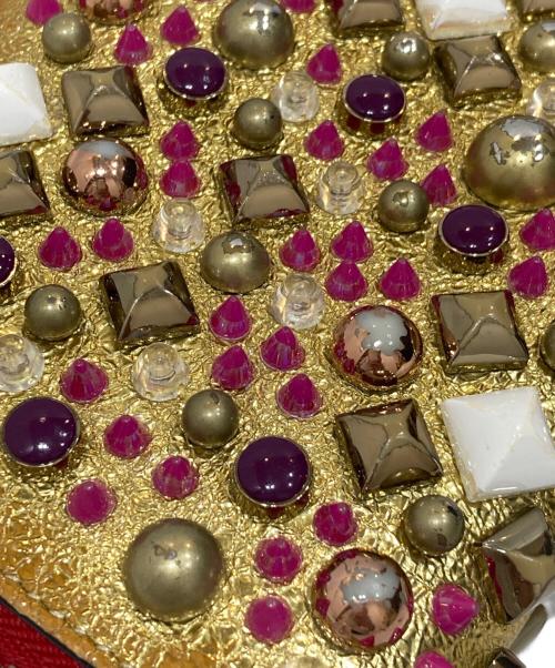 Christian Louboutin（クリスチャン・ルブタン）Christian Louboutin (クリスチャン・ルブタン) バネトーネマルチスタッズラウンドジップウォレット ゴールドの古着・服飾アイテム