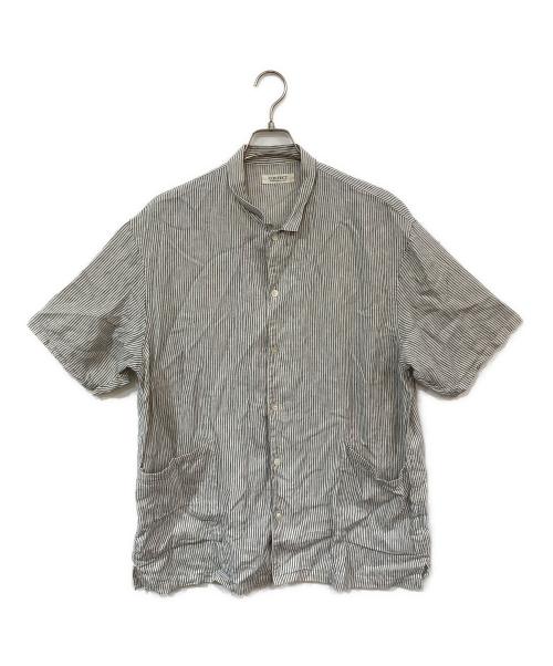 confect（コンフェクト）CONFECT (コンフェクト) リネンストライプ 半袖カバーシャツ グレー サイズ:4の古着・服飾アイテム